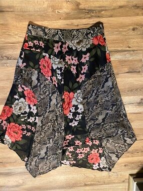 INC International Concepts Black Floral & Snake-Print Asymmetrical Skirt